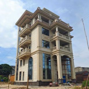 湖州 黄金麻花岗岩石材别墅外墙干挂搭配（雕花栏杆花瓶柱门楼罗马柱）