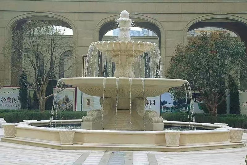 湖州 黄金麻花岗岩异型加工——户外庭院石雕流水喷泉