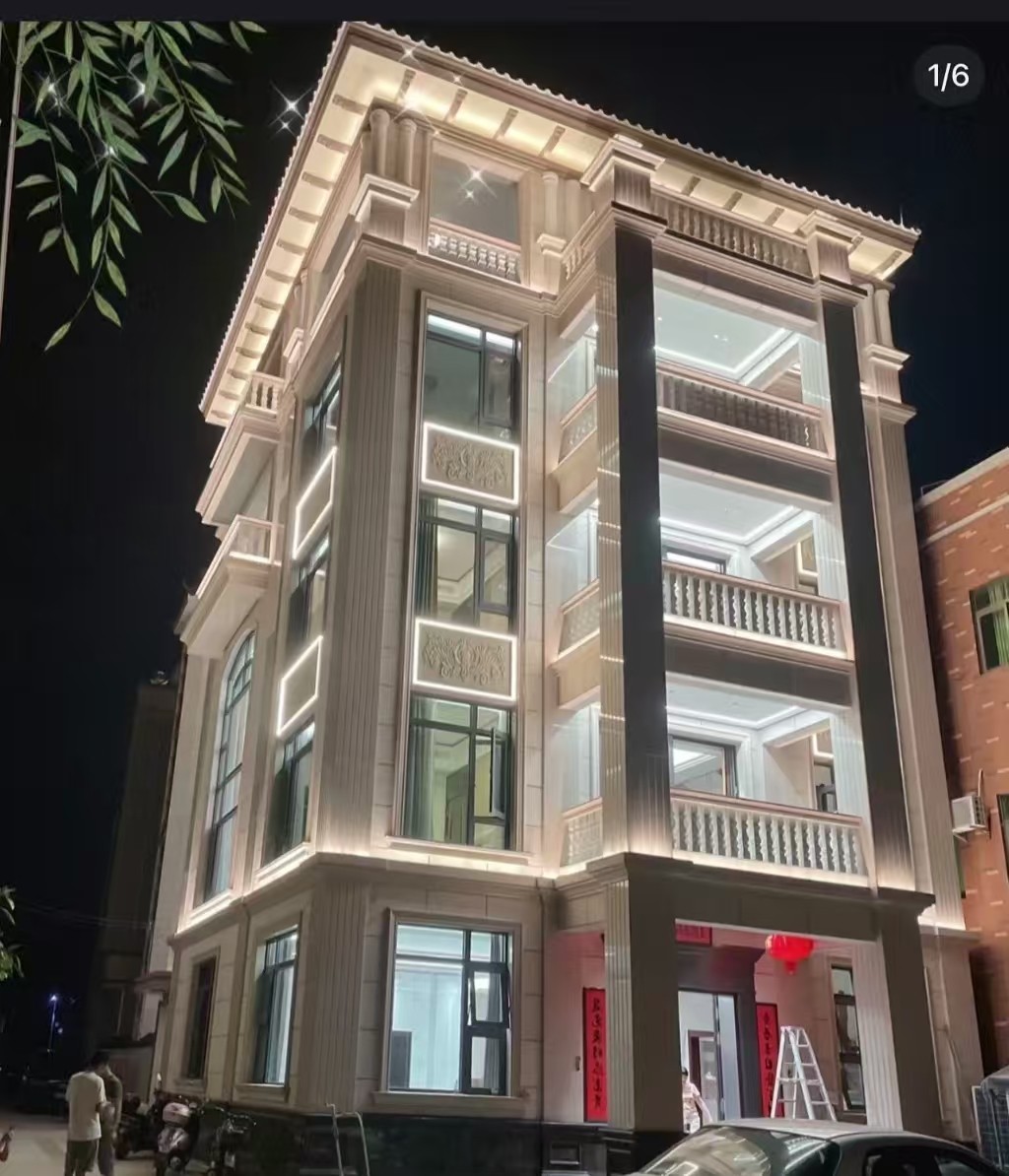 湖州 芝麻白花岗岩别墅外墙夜间效果