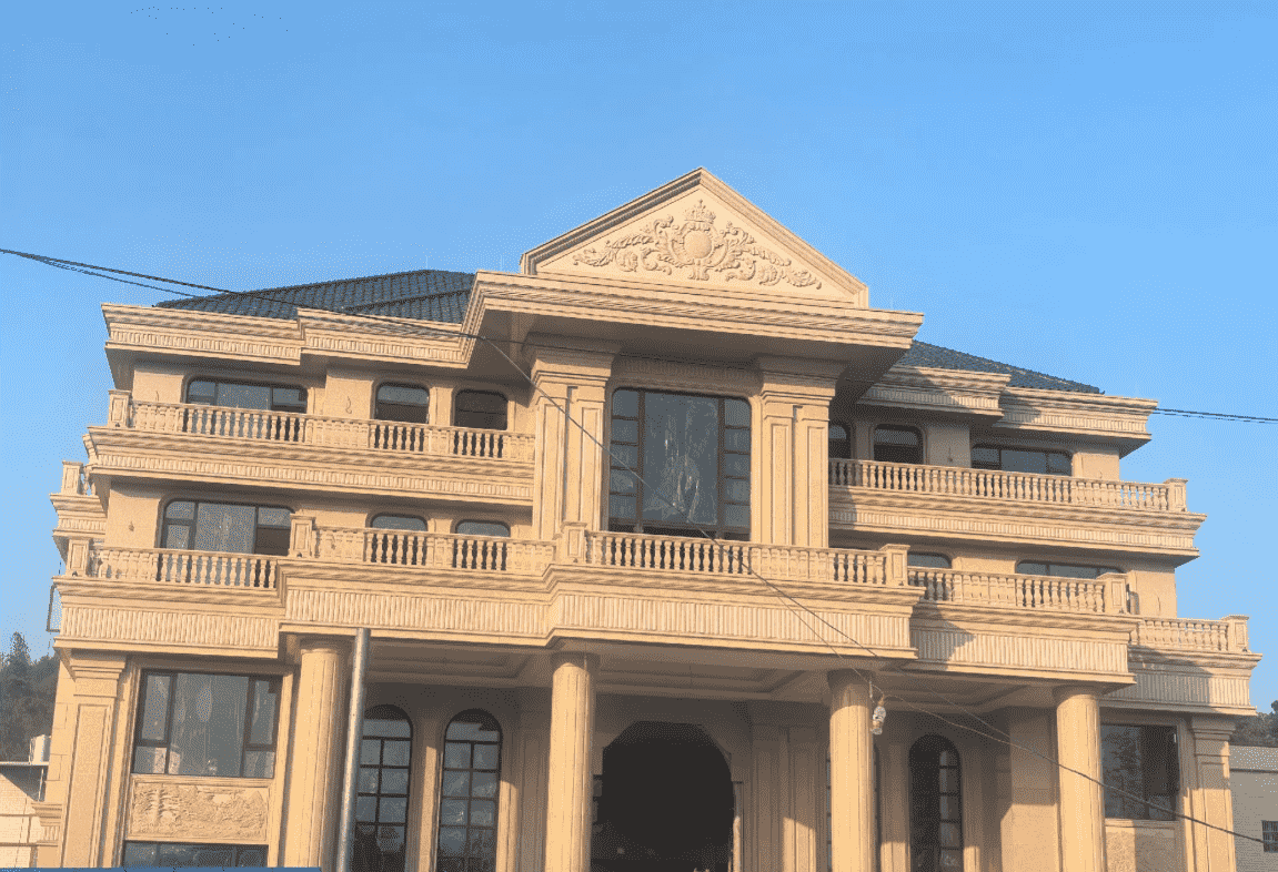 湖州黄金麻别墅外墙干挂石材效果示例